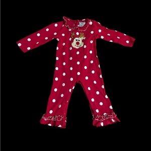 Three sisters baby girl polka dot reindeer Christmas one piece